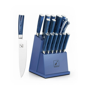 imarku | Knife Set 16-Piece Kitchen Knife Set with Block German Stainless Steel Knife Sets for Kitchen with Sharpener & 6 Steak Knife Set - Blue