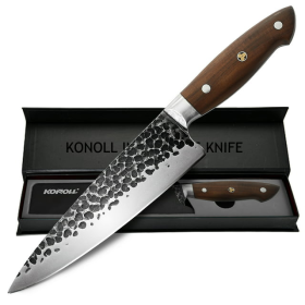 KONOLL Chef Knife Forged Handmade 8 inch Professional Kitchen Knife, HC Stainless Steel with Full Tang Wood Handle