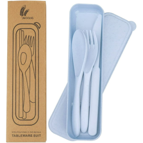 FLONOZZ Travel Cutlery Set with Case, Reusable Plastic Portable Camping Flatware Set (Blue)