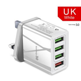 Illuminated 4USB Mobile Phone Charger 3A Charging Head (Option: White-UK)