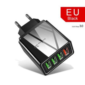 Illuminated 4USB Mobile Phone Charger 3A Charging Head (Option: Black-EU)