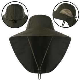 Fishing Sun Hat UV Protection Neck Cover Sun Protect Cap Wide Brim Neck Flap Fishing Cap For Travel Camping Hiking Boating (Color: Military green)