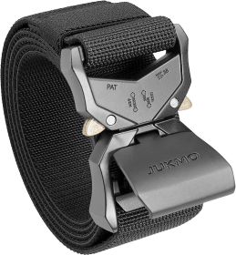 JUKMO Tactical Belt;  Military Hiking Rigger 1.5" Nylon Web Work Belt with Heavy Duty Quick Release Buckle (Color: black)