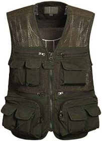 Mens Waistcoat Summer Outdoor Casual Fishing Safari Hiking Vest with Multi-Pocket (size: GREEN-S)