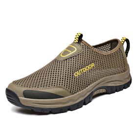 Mesh Men Casual Shoes Summer Outdoor Water Sneakers Men Trainers Non-slip Climbing Hiking Shoes Breathable Men's Treking Shoe (Color: Auburn)