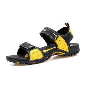 Women Beach Sandals 2022 Summer Man Hiking Sandals Outdoor Non-slip Casual Sandals Unisex Comfortable Summer Sneaker Shoes (Color: Black yellow)