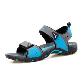 Women Beach Sandals 2022 Summer Man Hiking Sandals Outdoor Non-slip Casual Sandals Unisex Comfortable Summer Sneaker Shoes (Color: Grey blue)