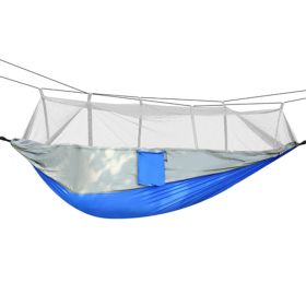 Portable Nylon Swing Hanging Bed Outdoor Hiking Camping Hammock (Color: Gray & Blue)