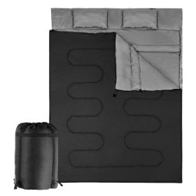 Traving Camping Portable Duble Person Waterproof Sleeping Bag W/ 2 Pillows (Color: black)