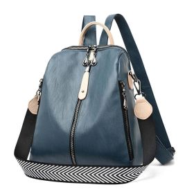 High Quality Backpack Women Soft Leather Backpack Female WhiteTravel Back Pack School Backpacks for Girls Sac A Dos Hot (Color: Blue)