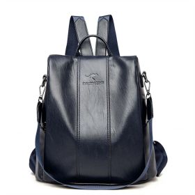 Ladies Anti-theft Soft Leather Backpack Women Vintage Shoulder Bag High Capacity Bag (Color: Navy Blue)