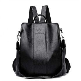 Ladies Anti-theft Soft Leather Backpack Women Vintage Shoulder Bag High Capacity Bag (Color: black)