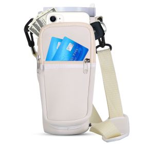 Water Bottle Carrier Bag Neoprene Water Cup Pouch Water Bottle Holder with Adjustable Strap Phone Pocket for Walking Travel Camping (Color: Beige)