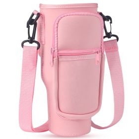 Water Bottle Carrier Bag Neoprene Water Cup Pouch Water Bottle Holder with Adjustable Strap Phone Pocket for Walking Travel Camping (Color: Pink)